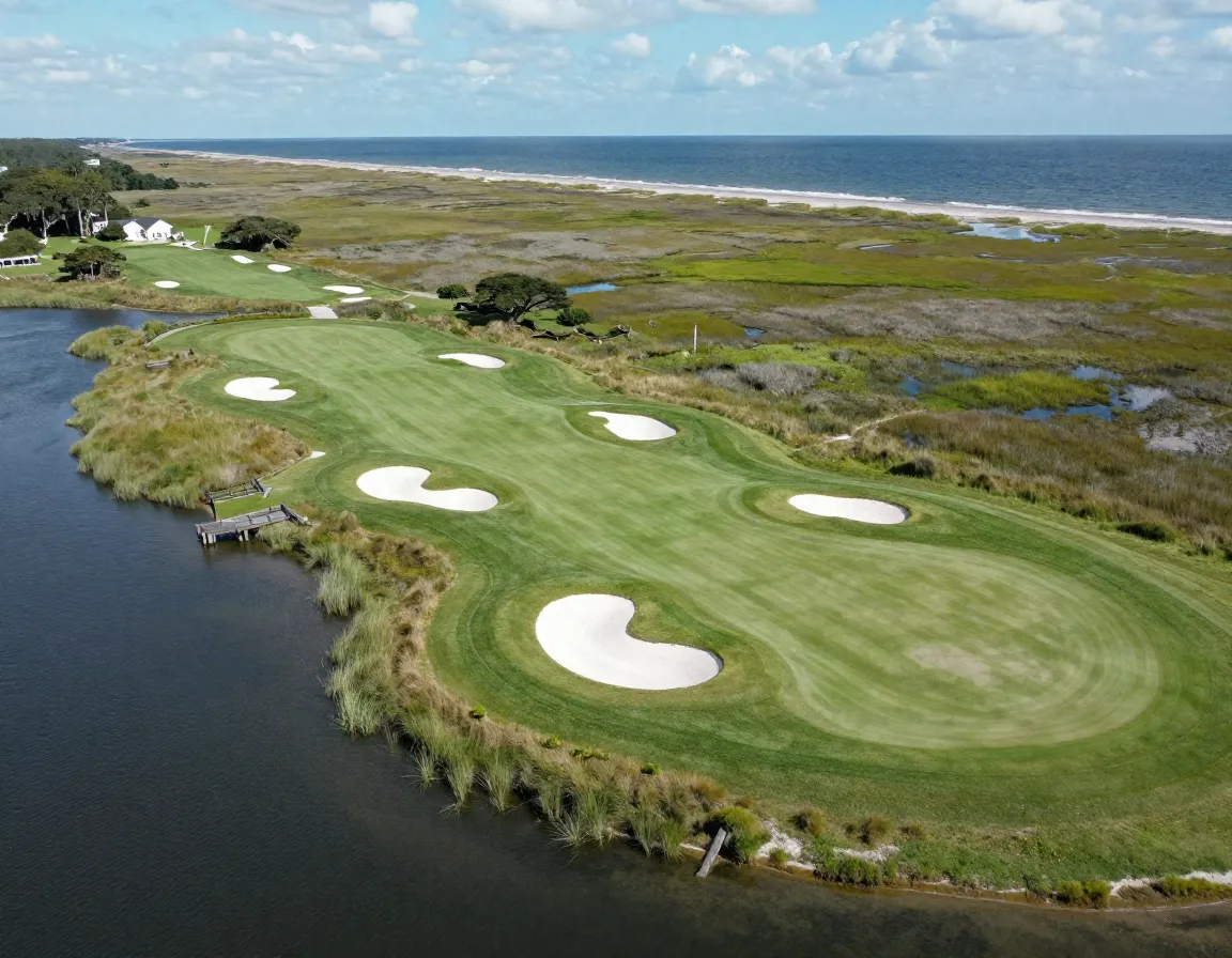 Aerial view of kiawah island ocean course seaside links green marshland