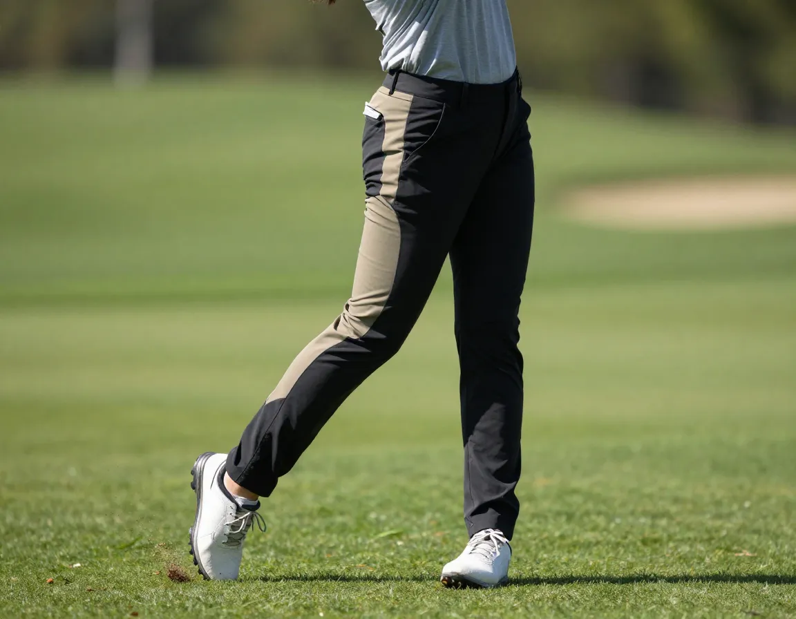 Golf Pants Stretch Panels Follow Through Action Shot