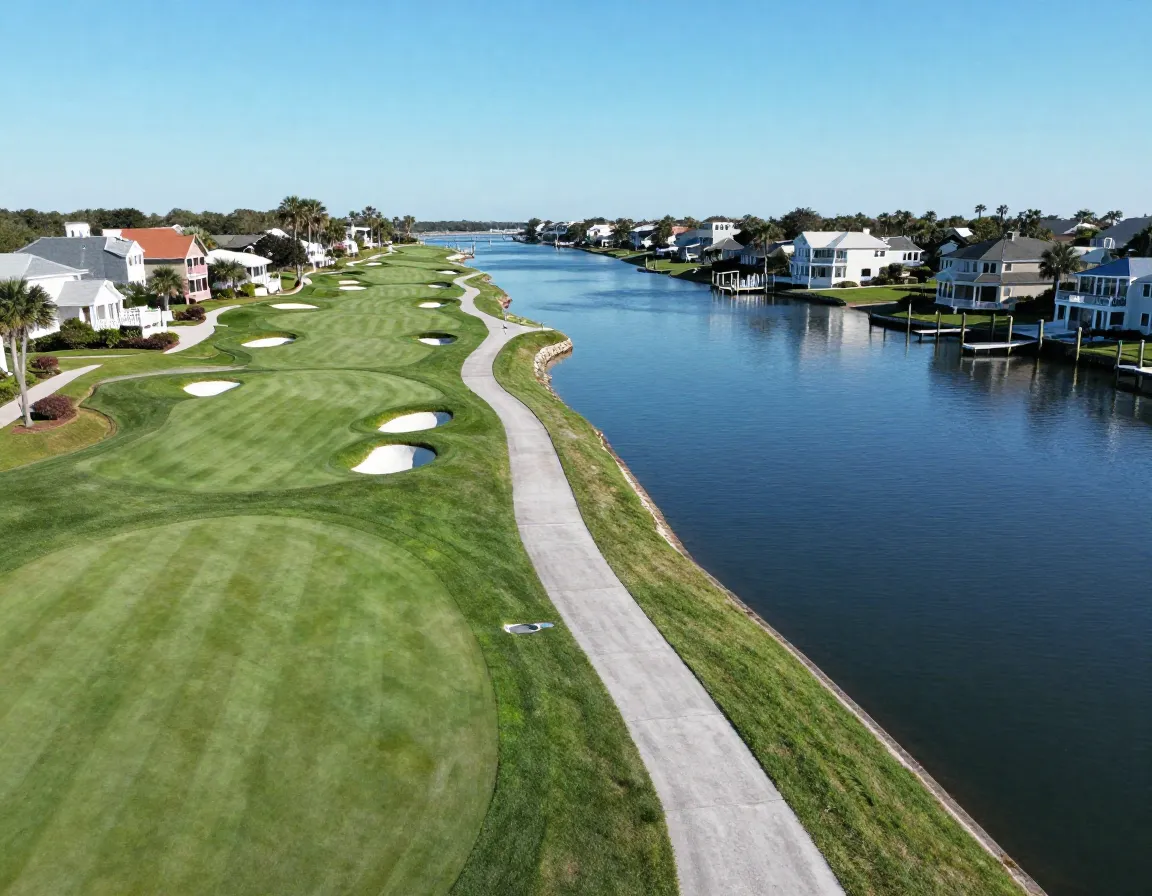 Golf hole beside intracoastal waterway at grande dunes resort course