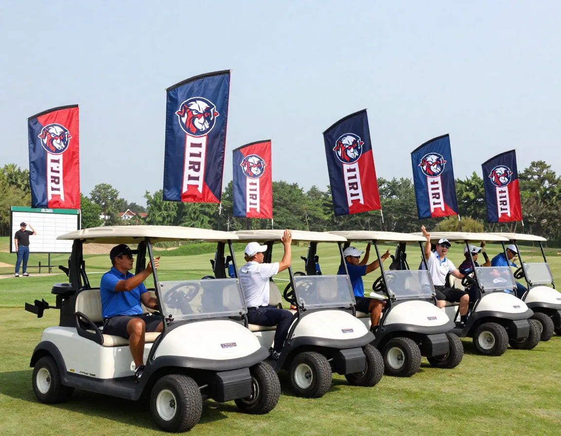 Team spirit group identification golf tournament custom flags camaraderie