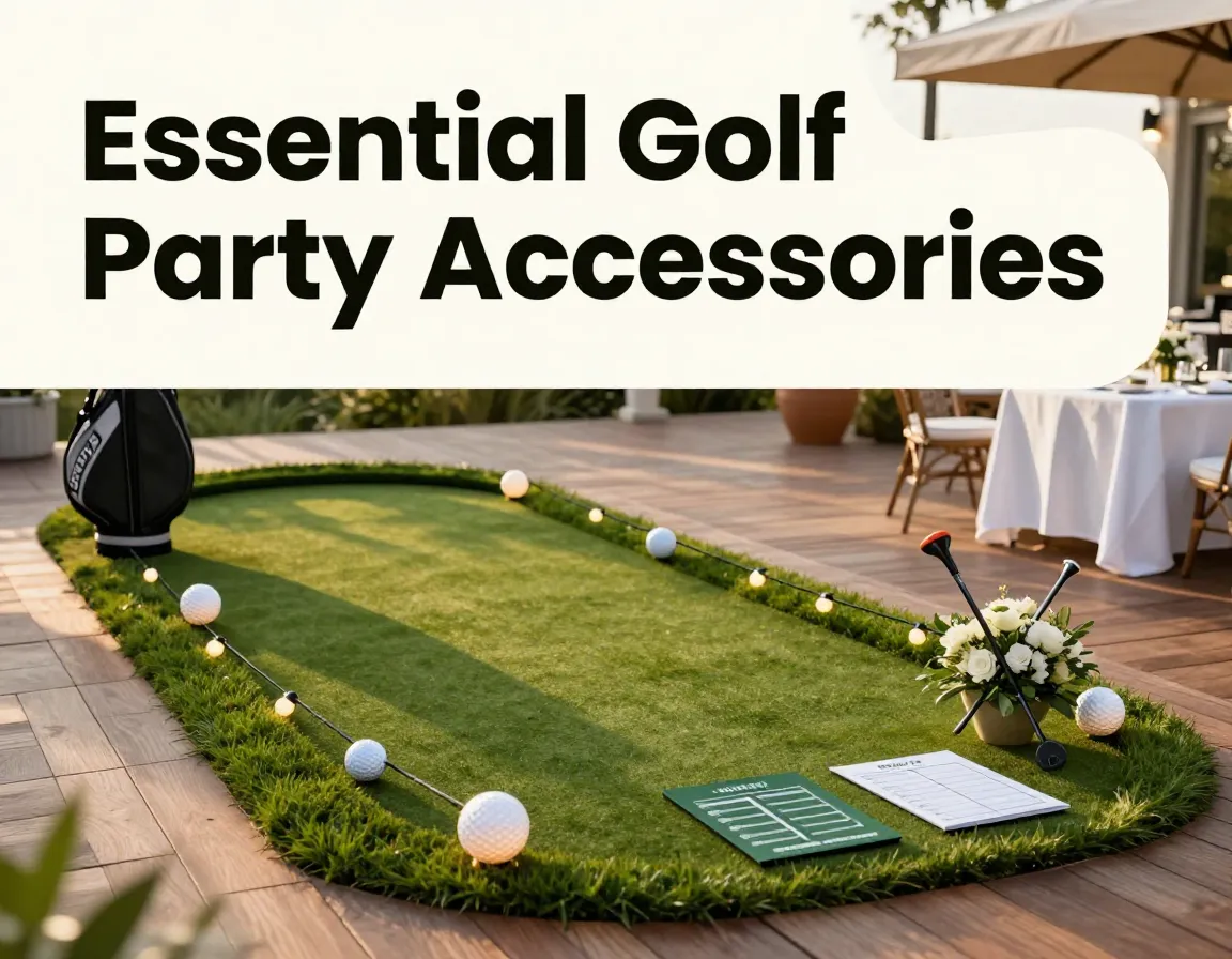 Essential golf party accessories putting green lights cooler setup
