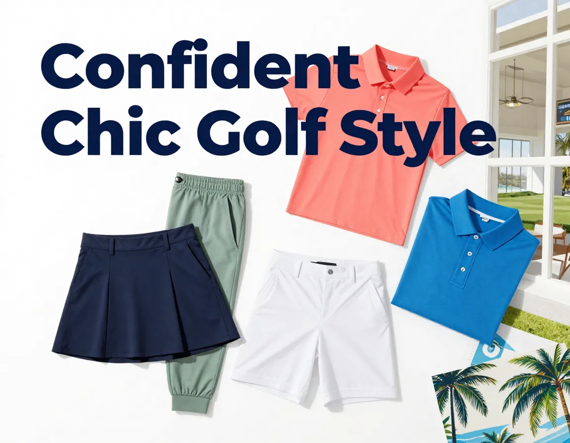 Lady golf wardrobe essentials chic style 2026 flat lay