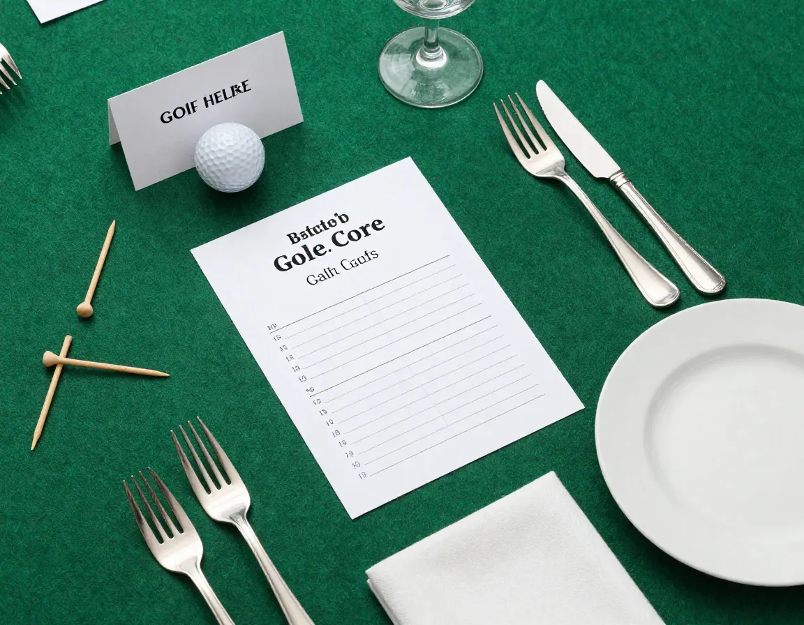 Personalized golf scorecard place setting on green table runner