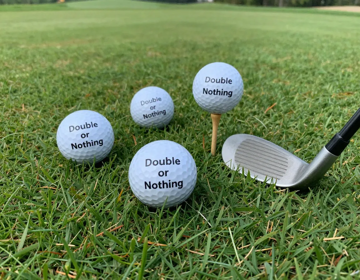 Gamblin golf balls with humorous text on a tee box