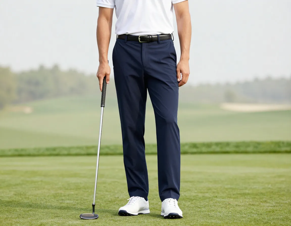 High waisted golf trousers with a tucked in classic shirt
