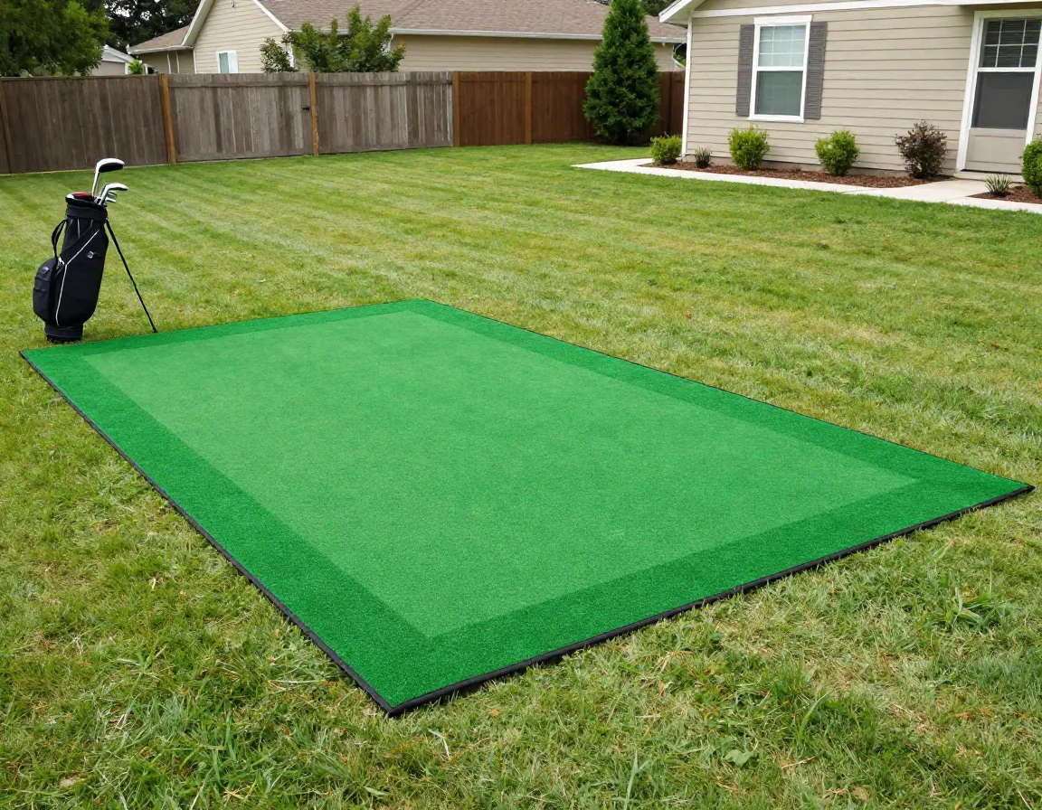 Large six by four foot golf mat for varied stance practice in backyard