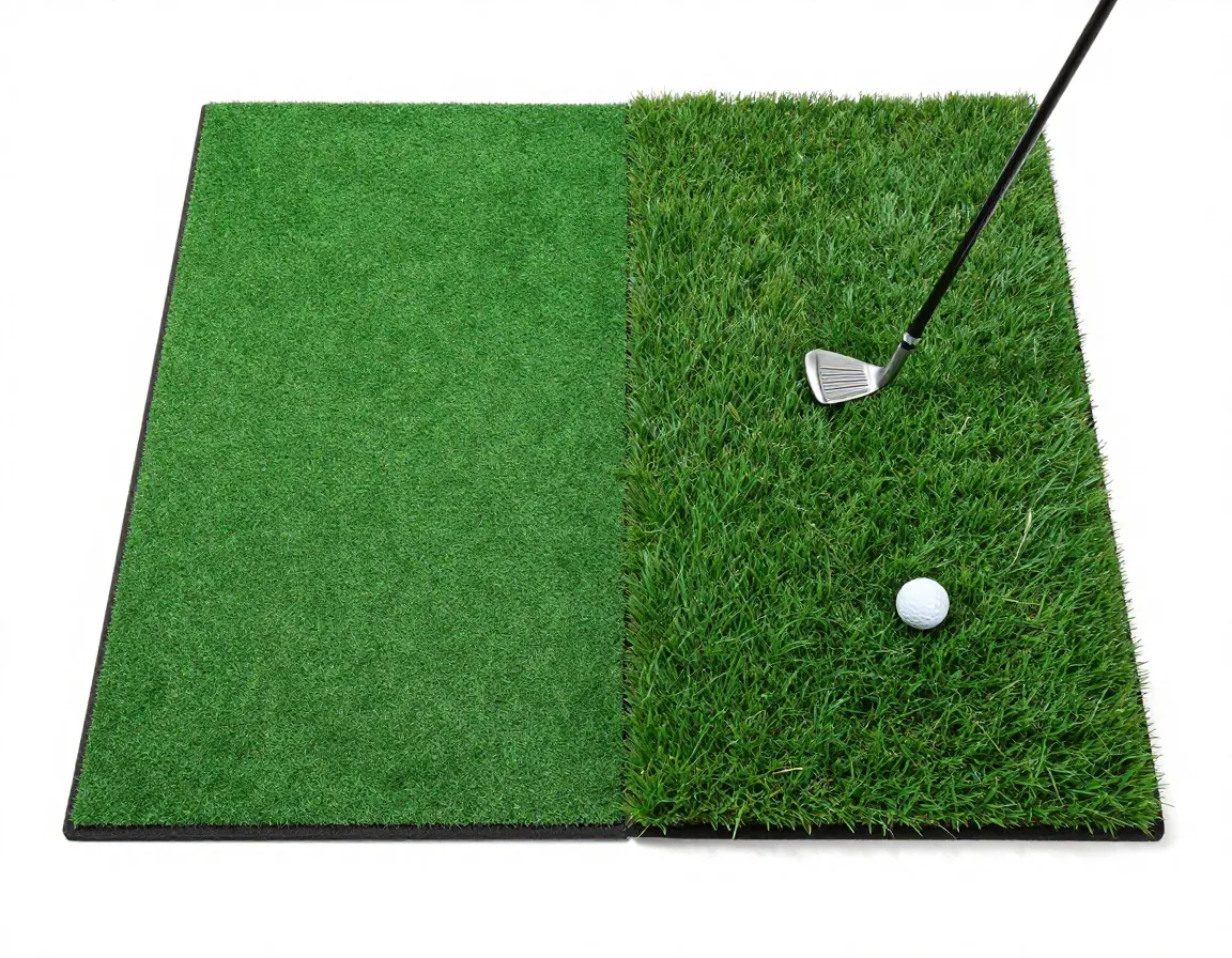 Dual surface golf mat with fairway and rough turf for shot variety