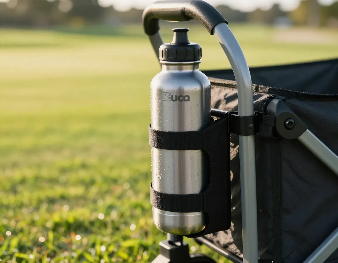 Water bottle holder on zuca cart frame in sun