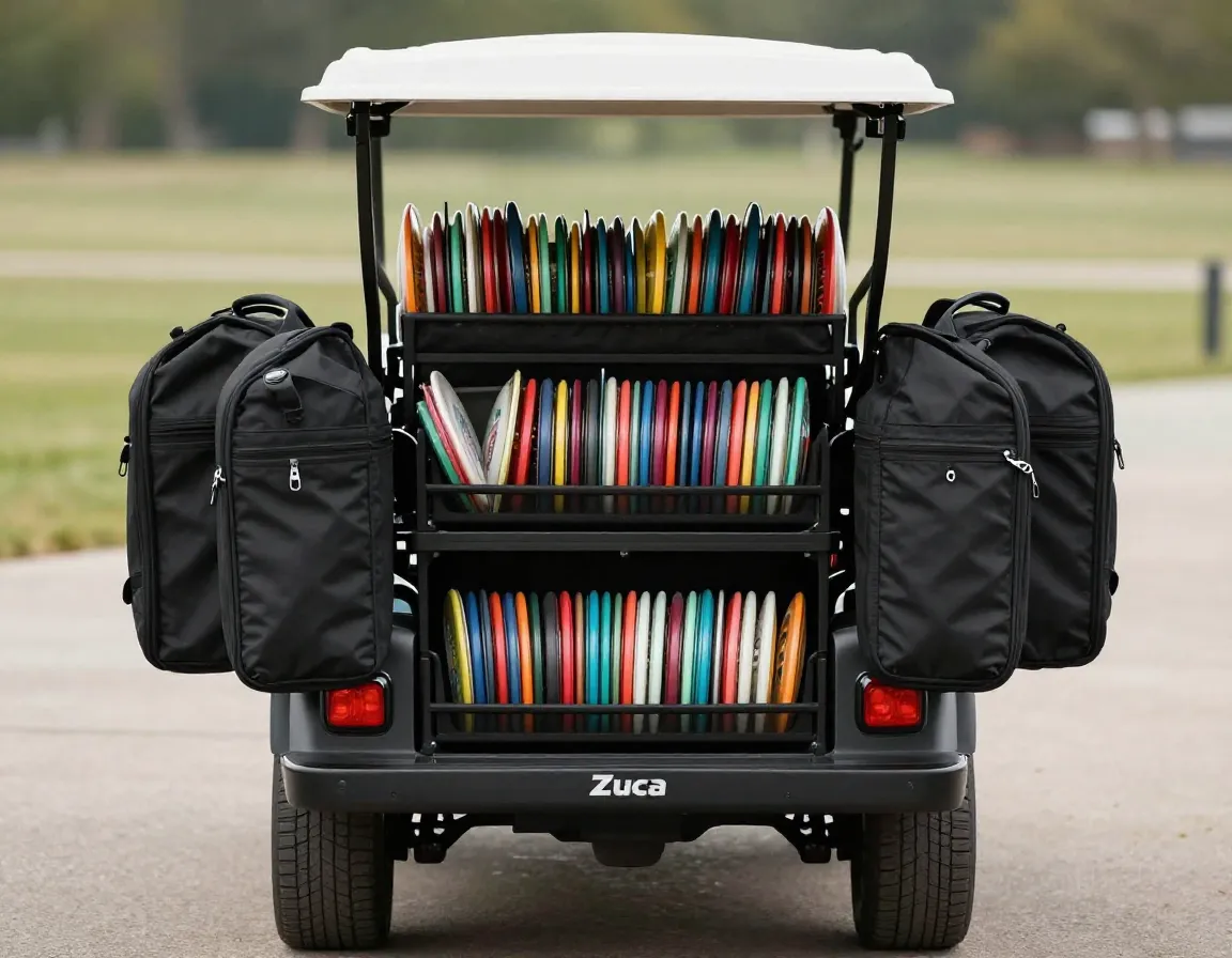 Expanded storage with saddle bags on zuca cart