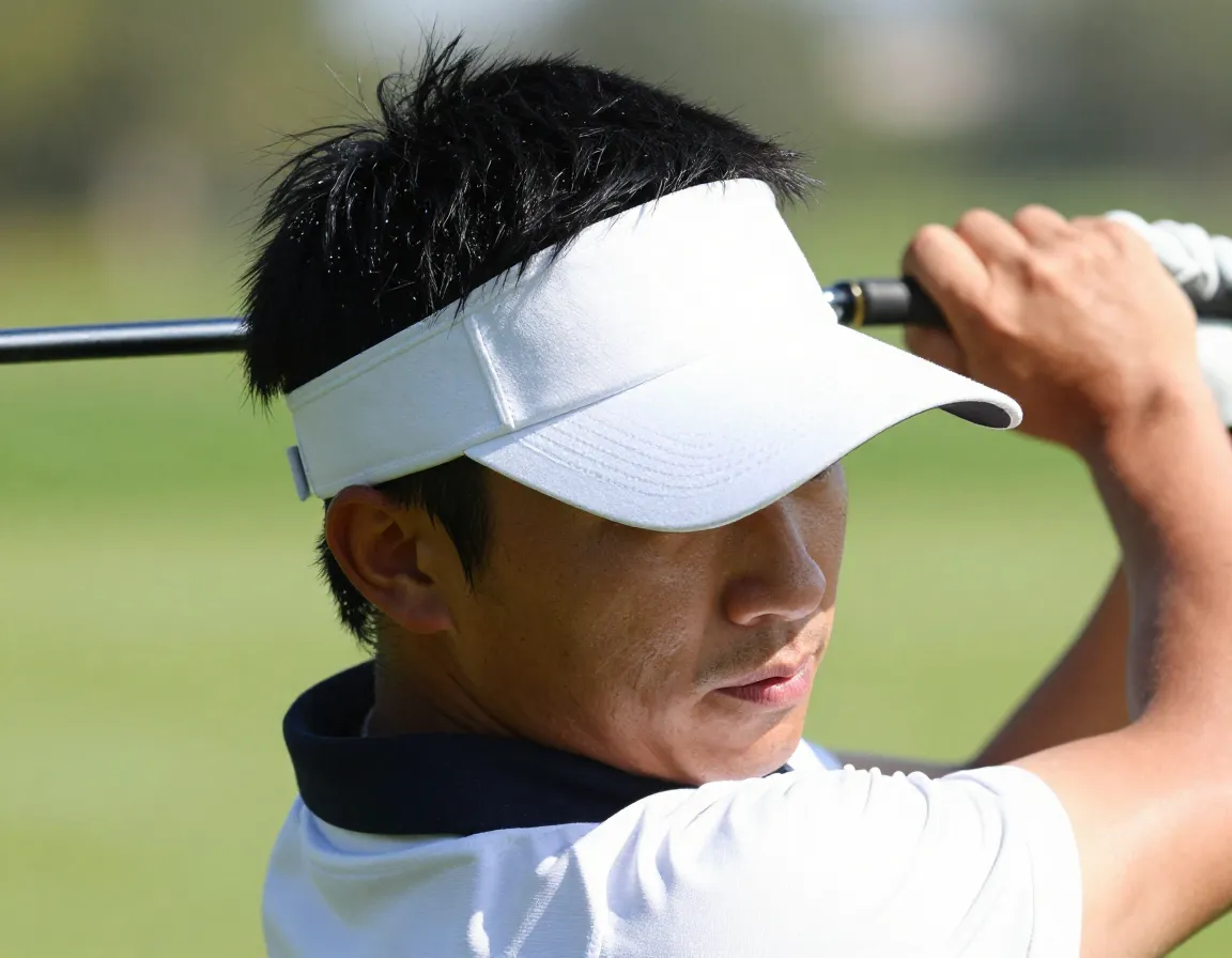 Golf visor allowing airflow and peripheral vision during sunny swing