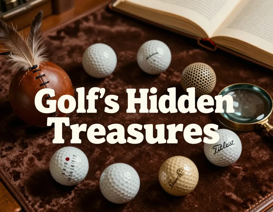 Vintage golf ball collection flat lay velvet magnifying glass