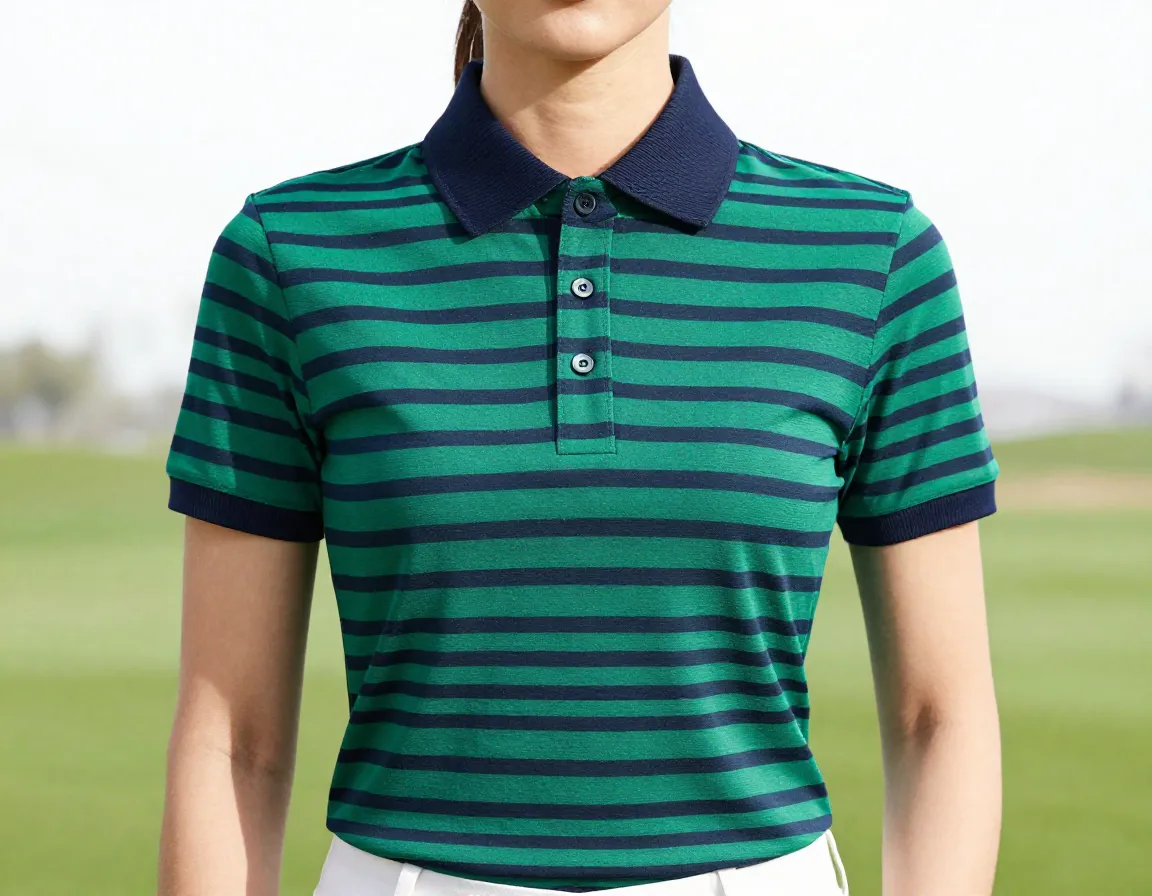 Modern striped polo with ribbed collar in stretch fabric