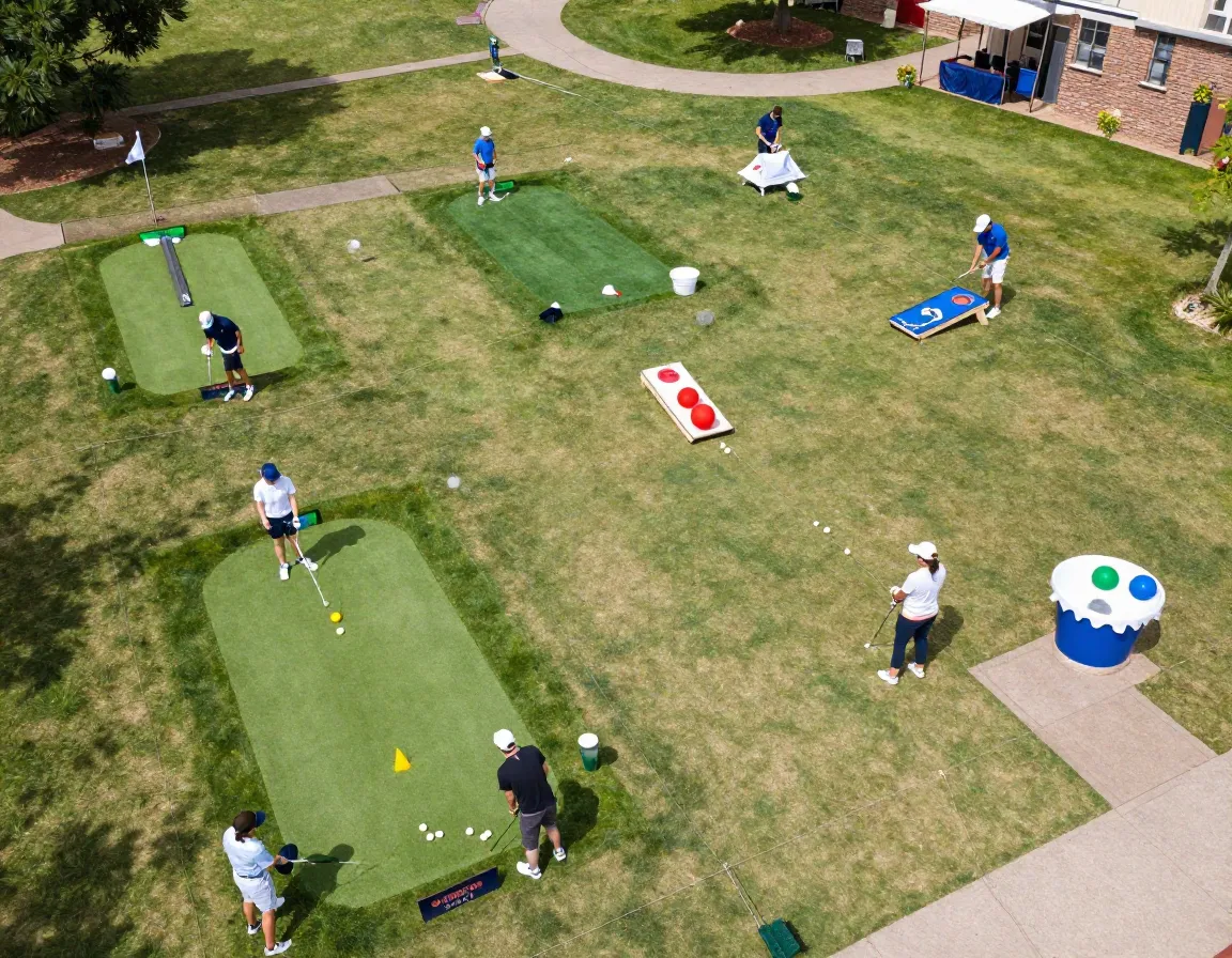 Multi station golf challenge tournament with different game setups