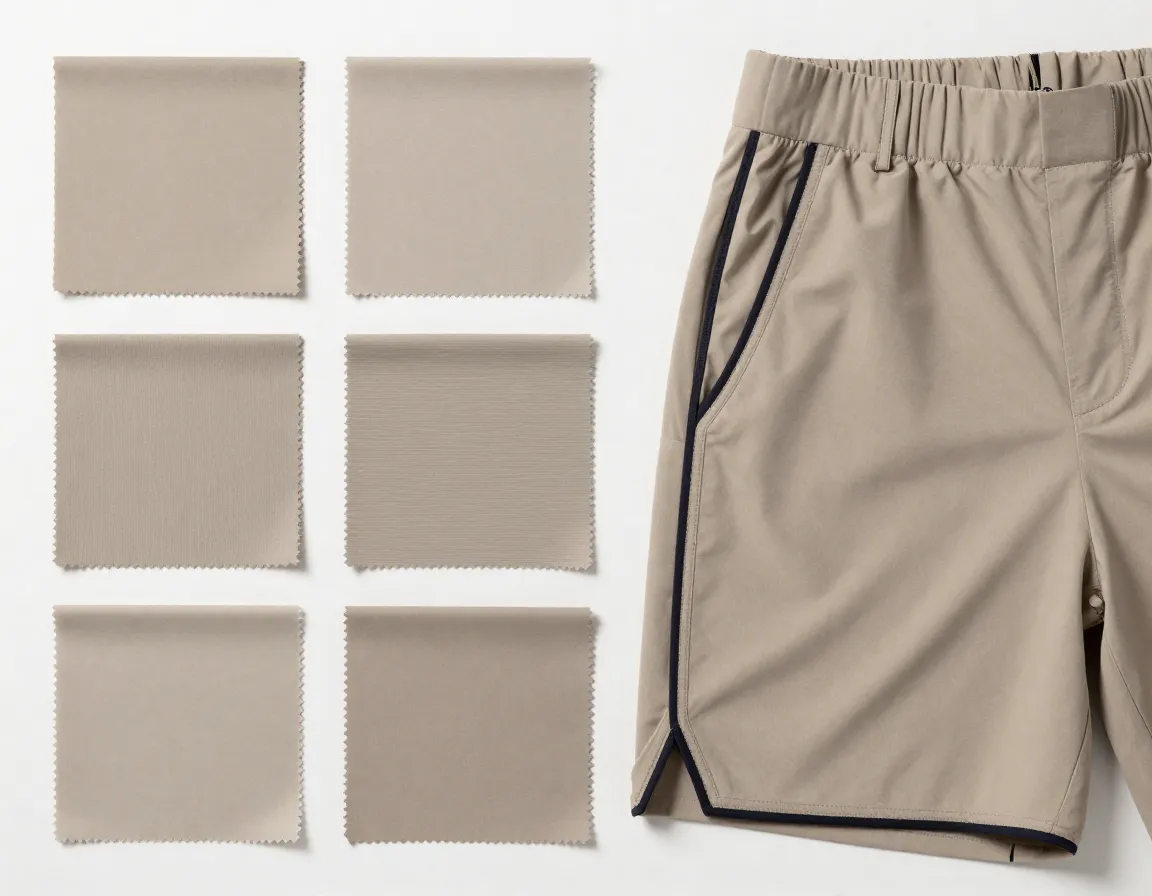 Technical fabric swatches with contrast piped edge detail