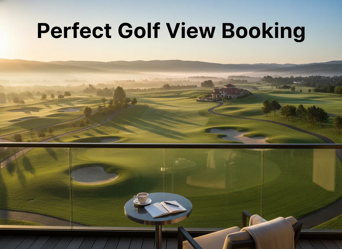 Luxury balcony morning coffee emerald golf course sunrise resort scene