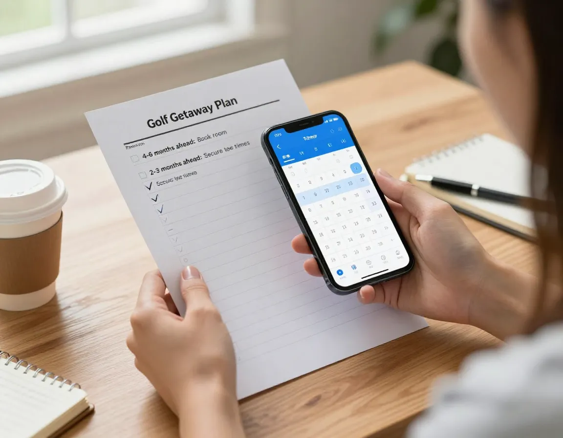 Woman reviewing tee time calendar and reservation timeline notes