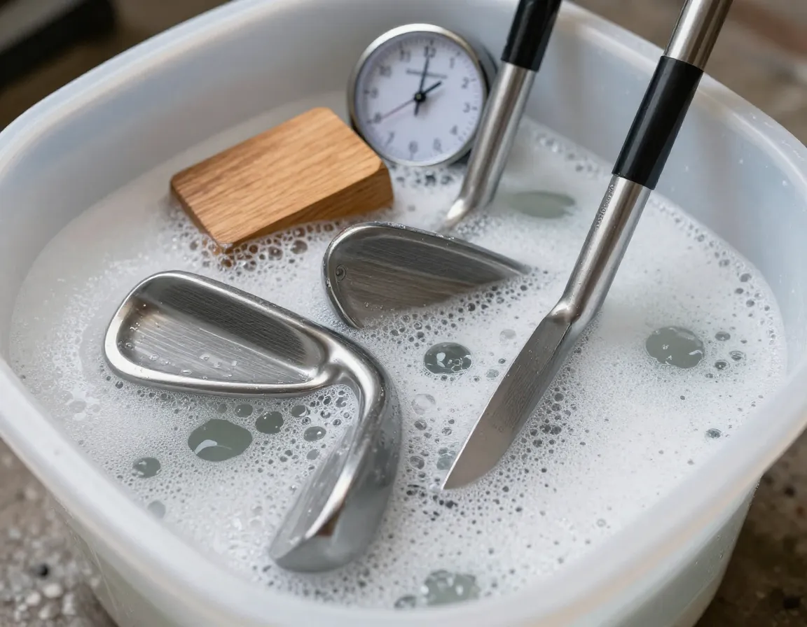Soaking iron clubheads in warm soapy water for five to ten minutes