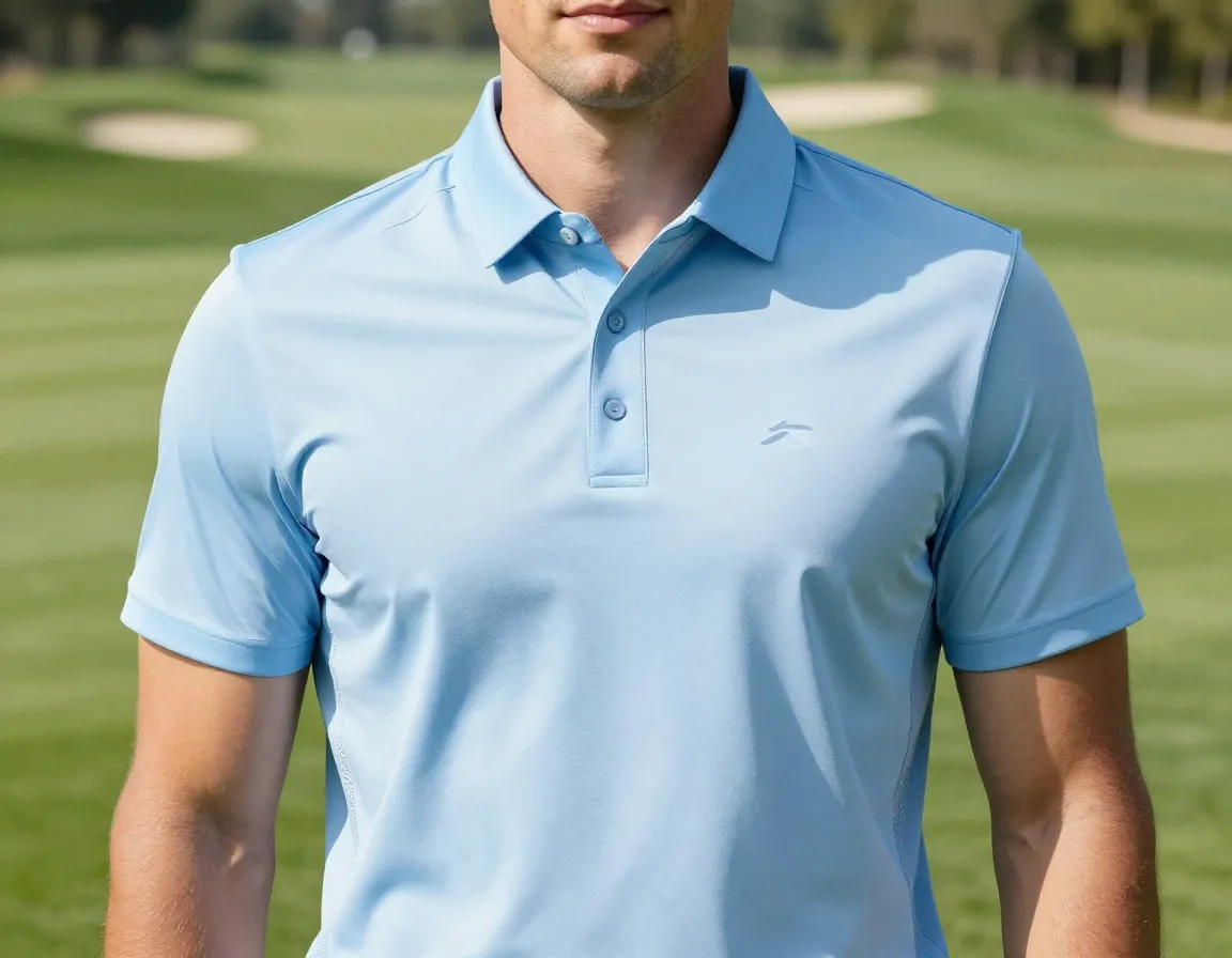 Professional golfer wearing lightweight moisture wicking performance polo shirt