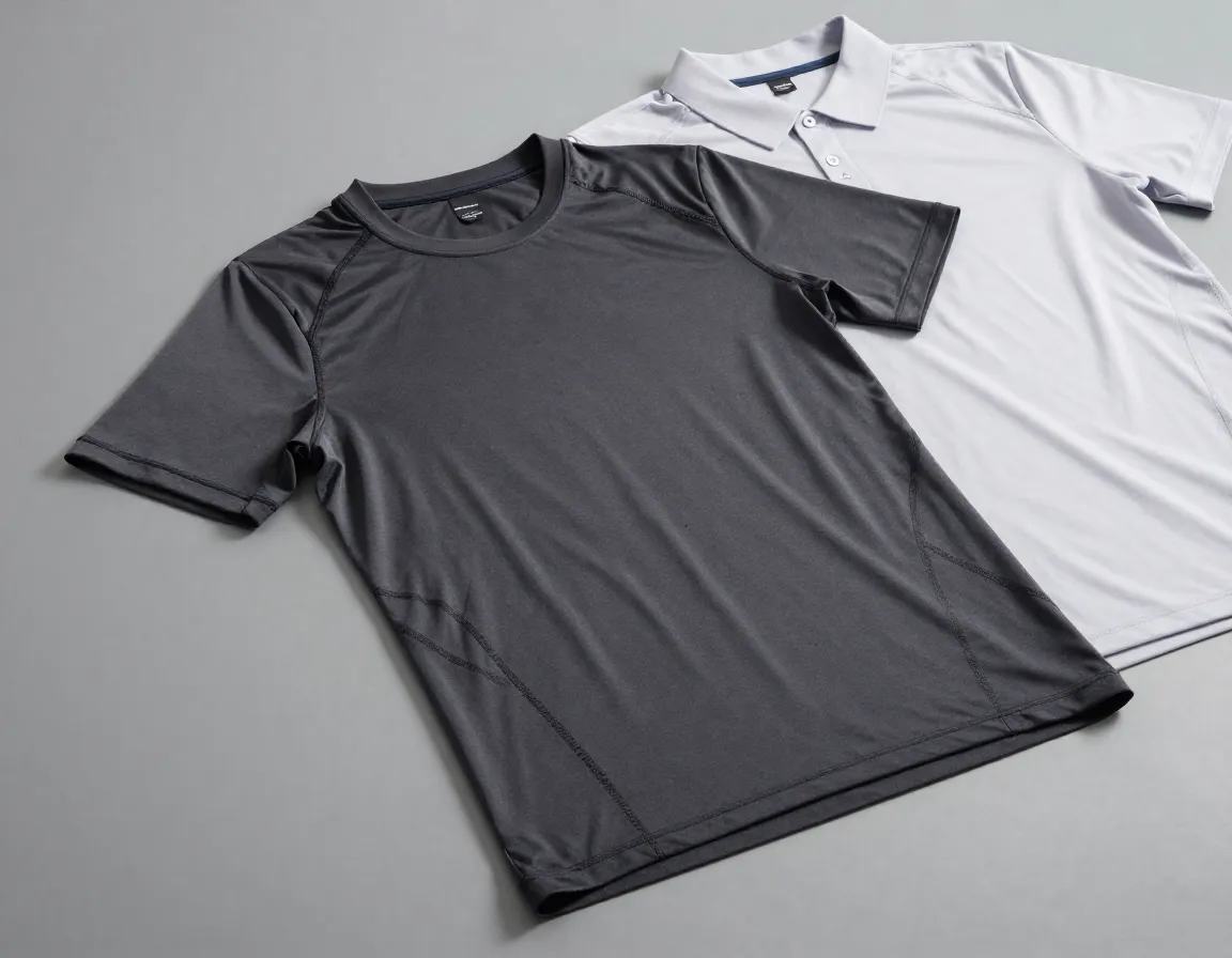 Technical athletic base layer shirt worn under a polo