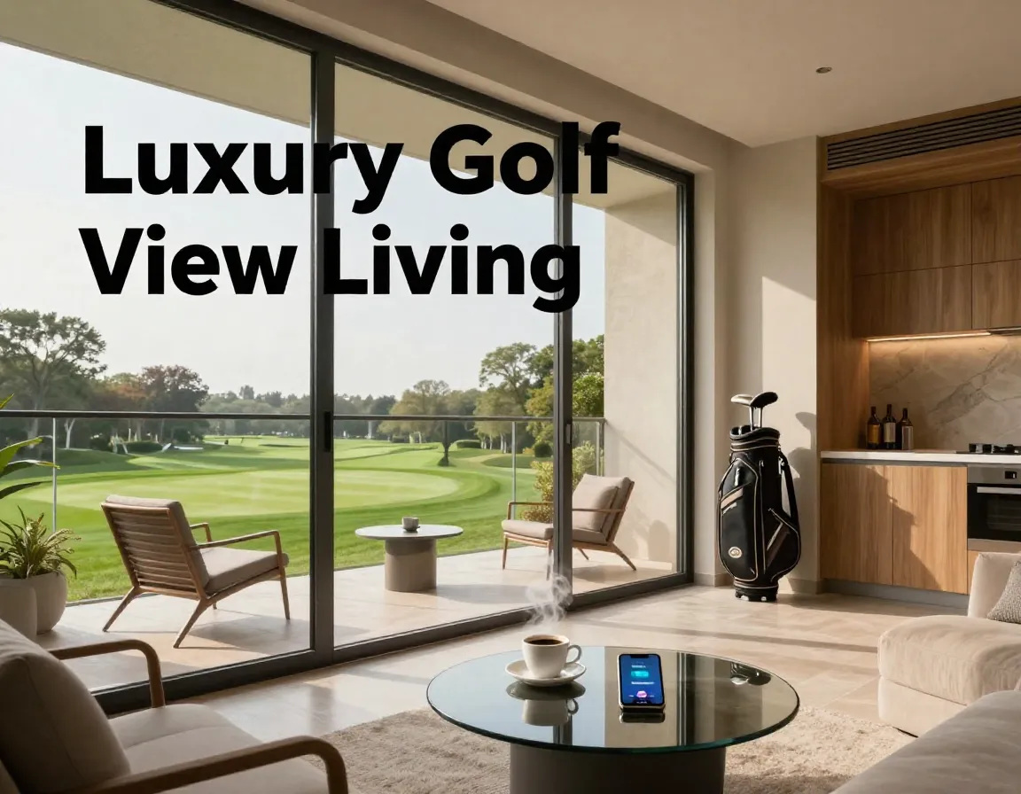 Apartment balcony golf course view smart home morning coffee luxury