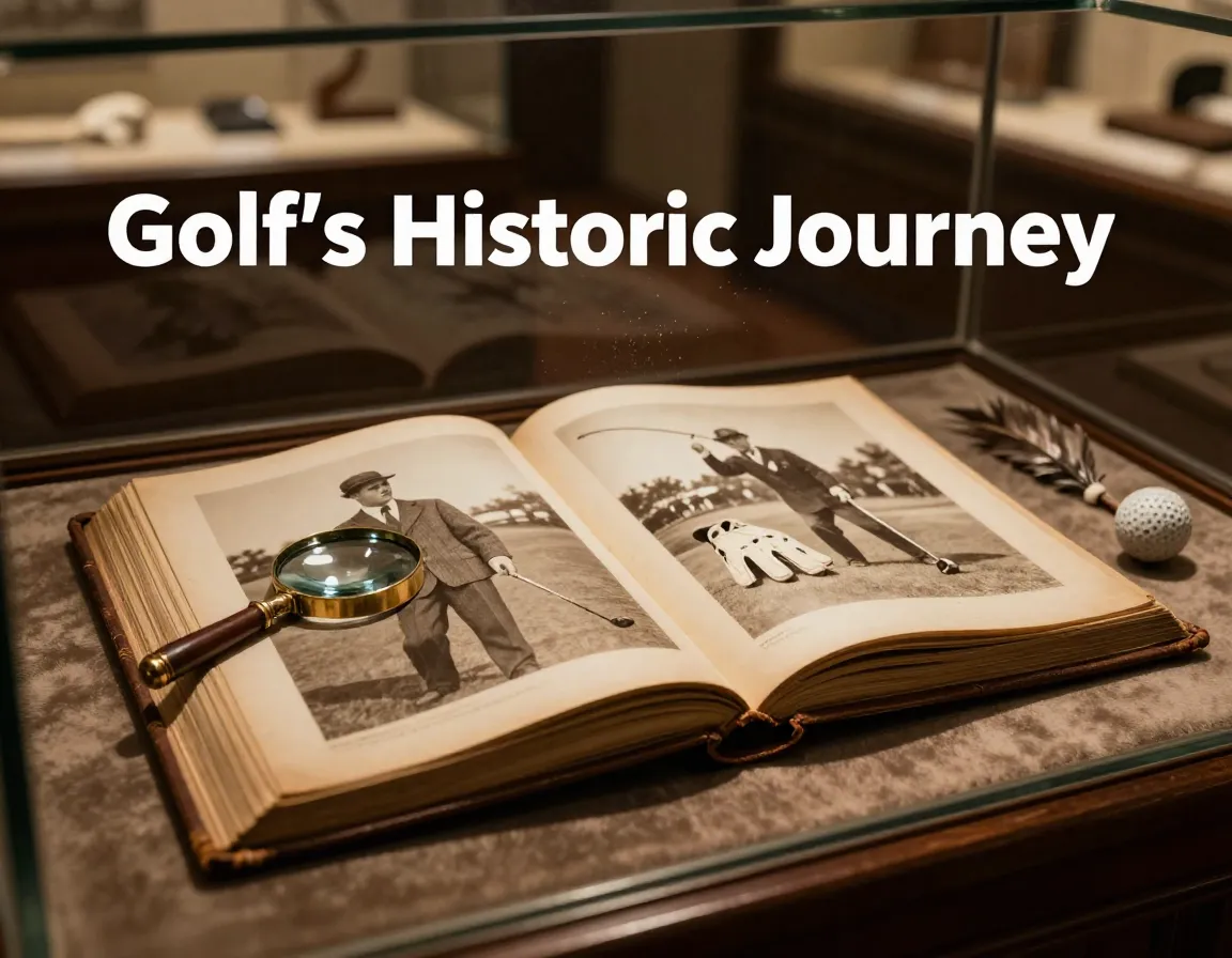 Open vintage album showcasing golf evolution from past to present
