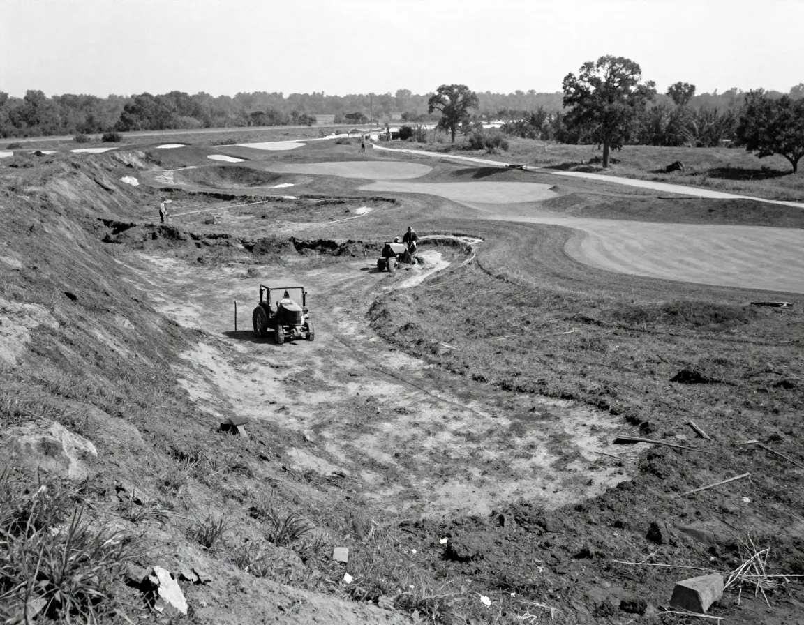 Early american golf course construction on rough terrain