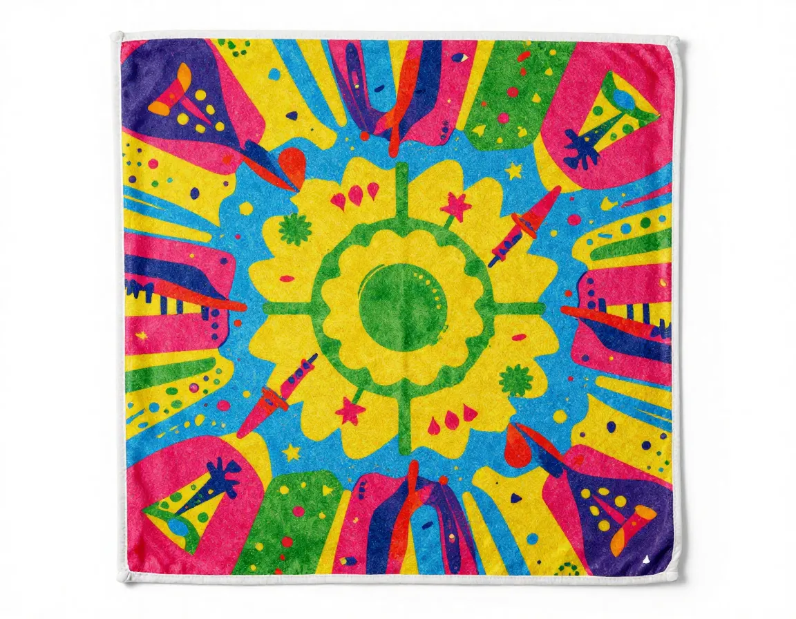 Colorful festival design budget golf towel flat lay