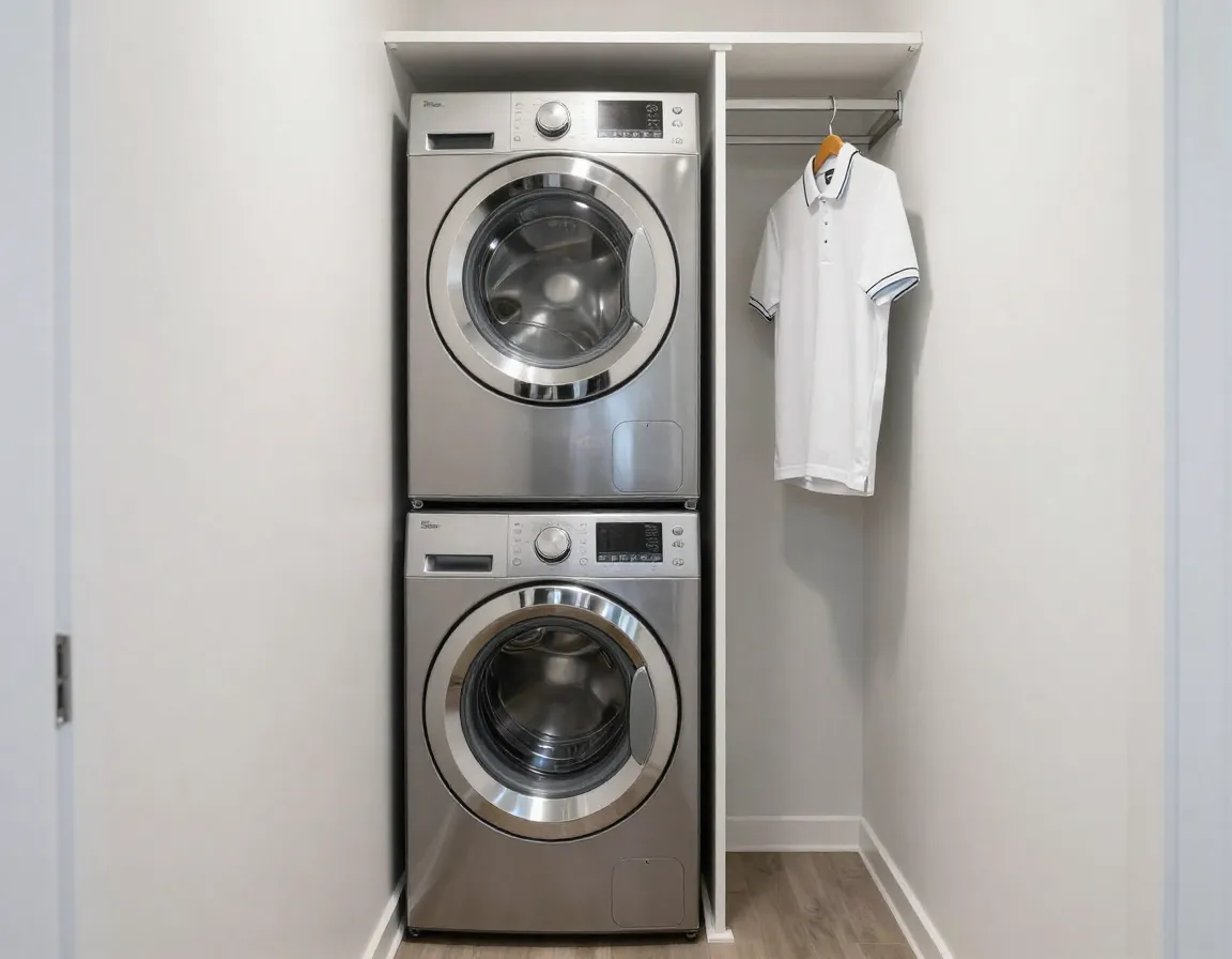 Full sized in unit washer and dryer in apartment laundry closet