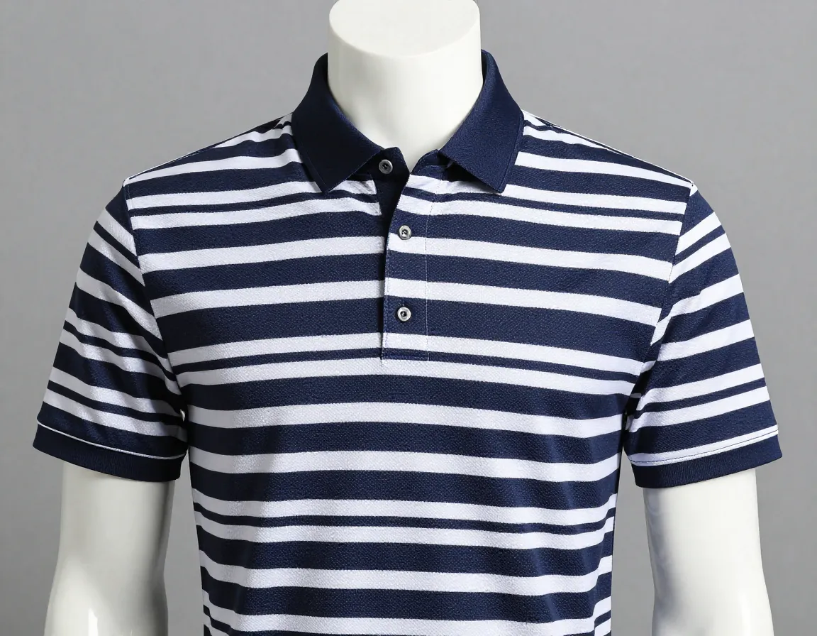 Modern striped polo with ribbed collar in a breathable stretch fabric