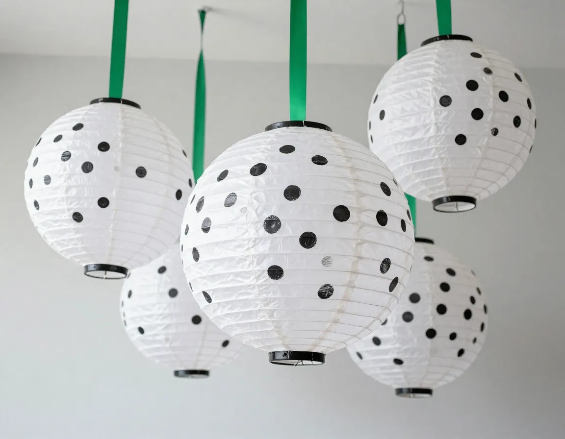 Oversized white paper lantern golf balls hanging as decor