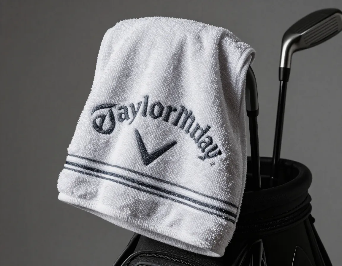 Premium branded golf towel sophisticated humor design