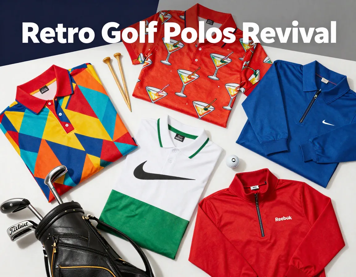 90s golf polo flat lay vibrant geometric patterns nostalgia