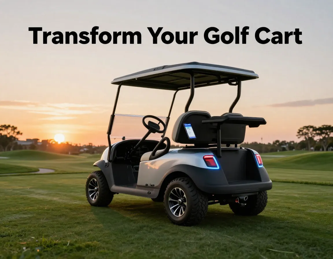Premium golf cart led wheels battery tech fairway sunset