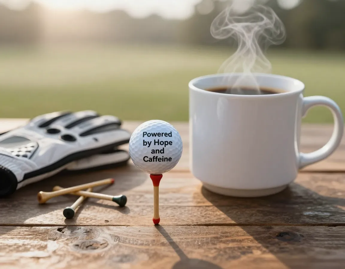 Powered by hope and caffeine golf ball coffee mug tee box