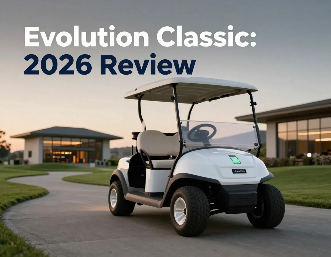 Evolution classic golf cart golden hour fairway lithium battery range