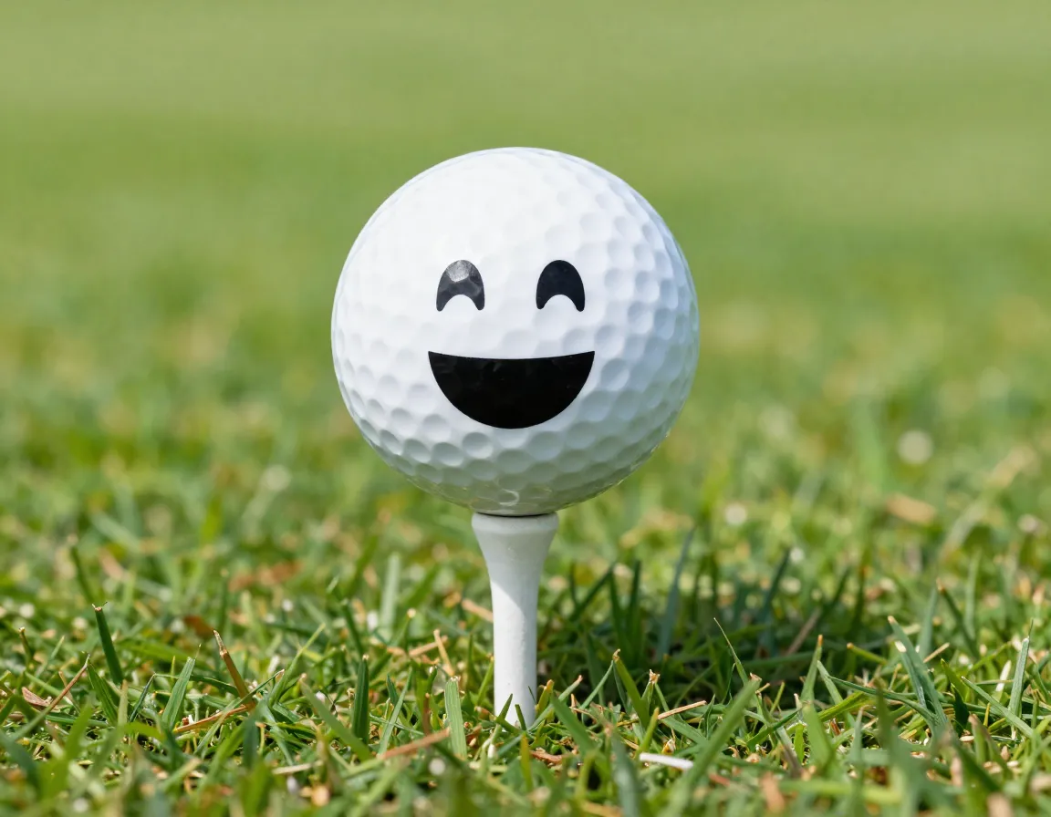 Classic emoji face golf ball on tee with smiling expression