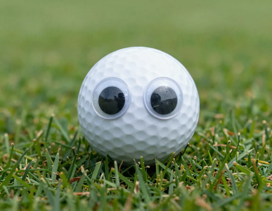 Googly eye golf ball with large wobbly eyes on green