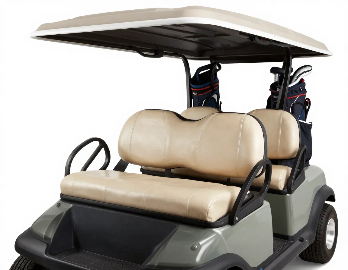 Spacious four adult seating in a golf cart with premium upholstery and storage