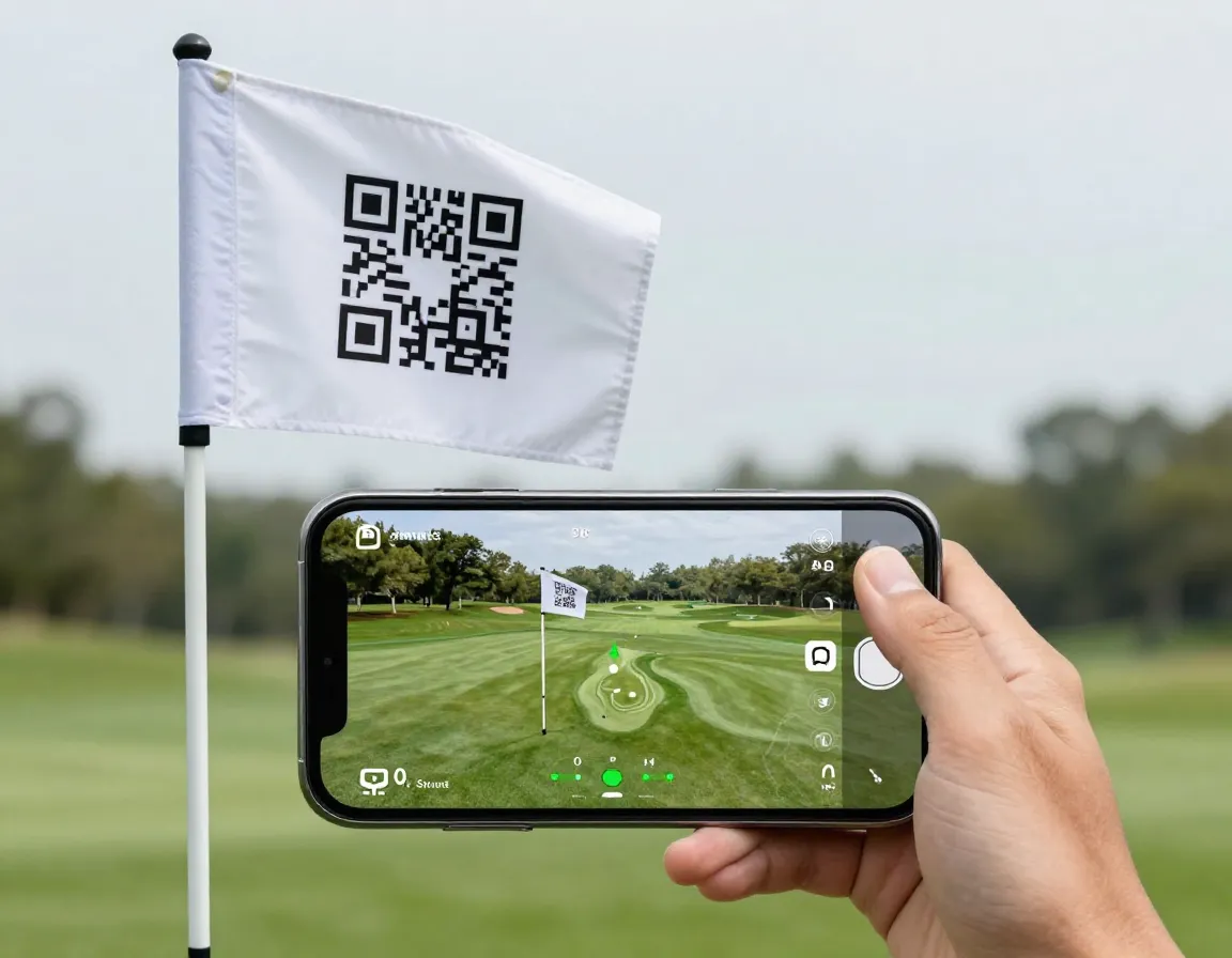 Augmented reality golf flag with smartphone scan qr code