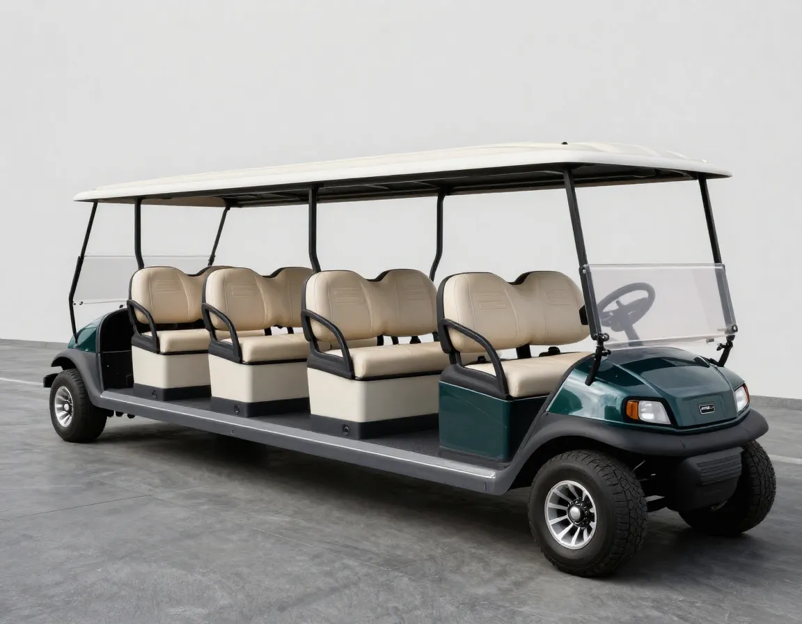 A luxury limousine stretched golf cart with premium leather seating