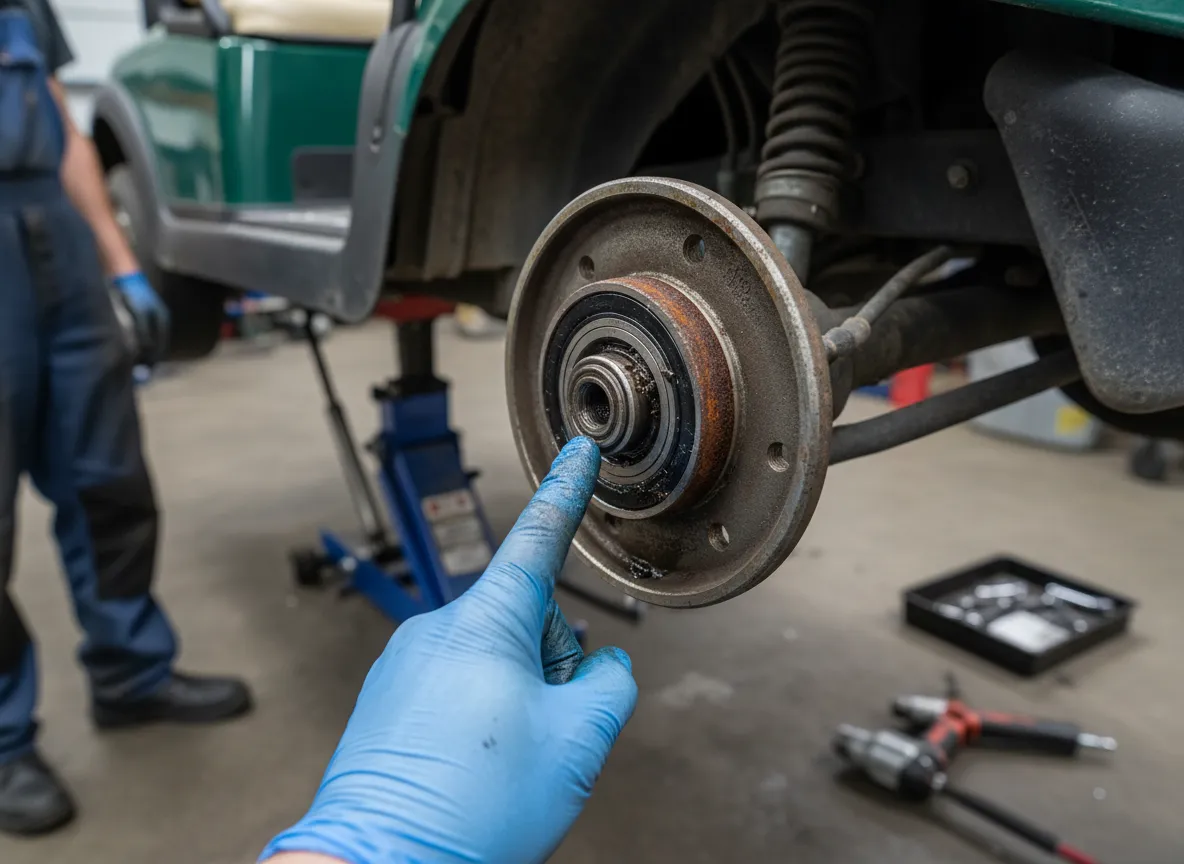 Golf cart making grinding noise from worn wheel bearing