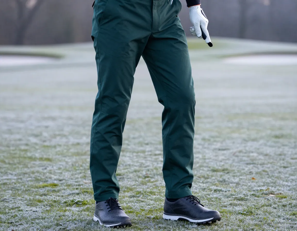 Thermal lined trousers with water repellent exterior on frosty green