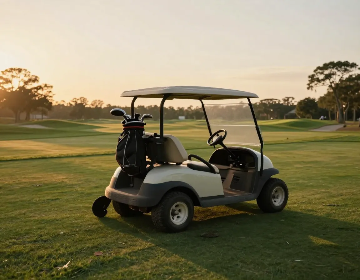 Golf cart dead with flat tires stranded on golf course
