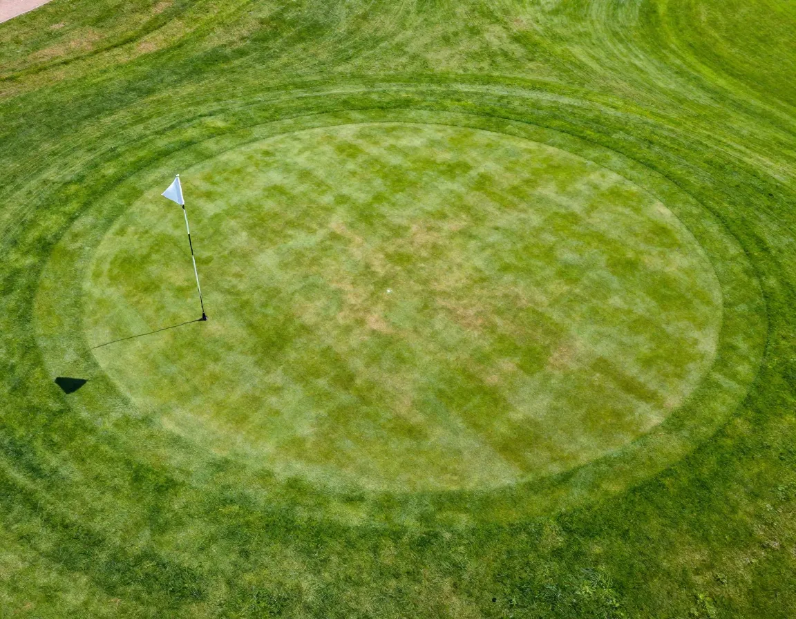 Flag positioned near green edge indicating center recovery and traffic management