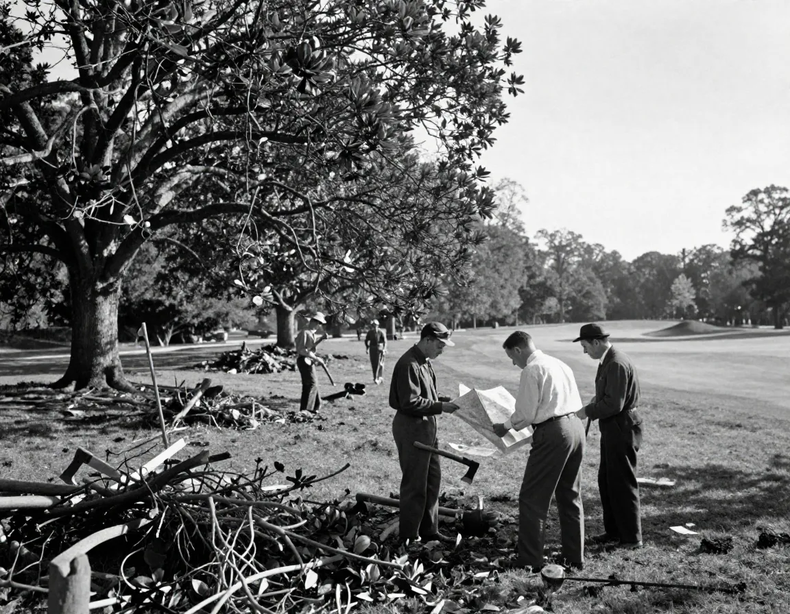 Workers clearing magnolia trees with jones and mackenzie consulting at augusta