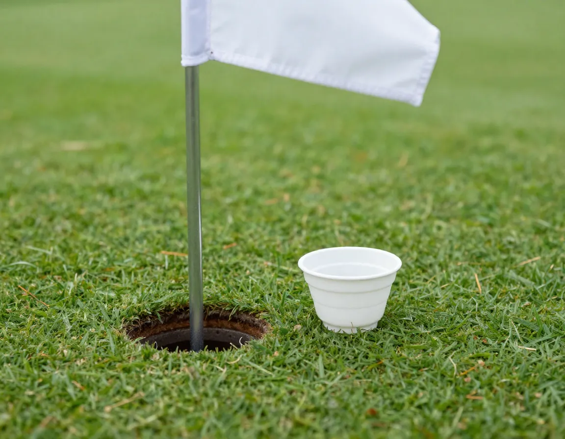 Pristine flagstick and base reflecting high standard of green care