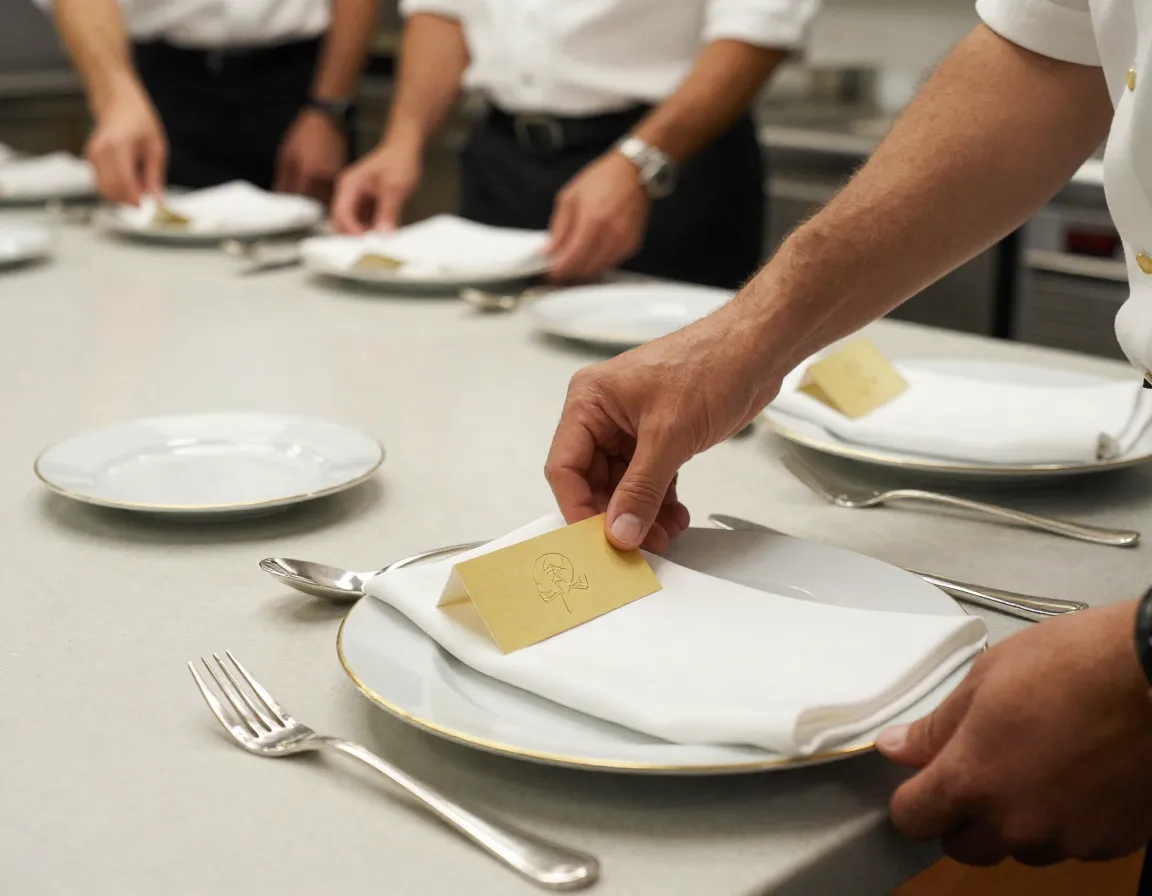 Augusta kitchen staff preparing place settings for exclusive champions dinner