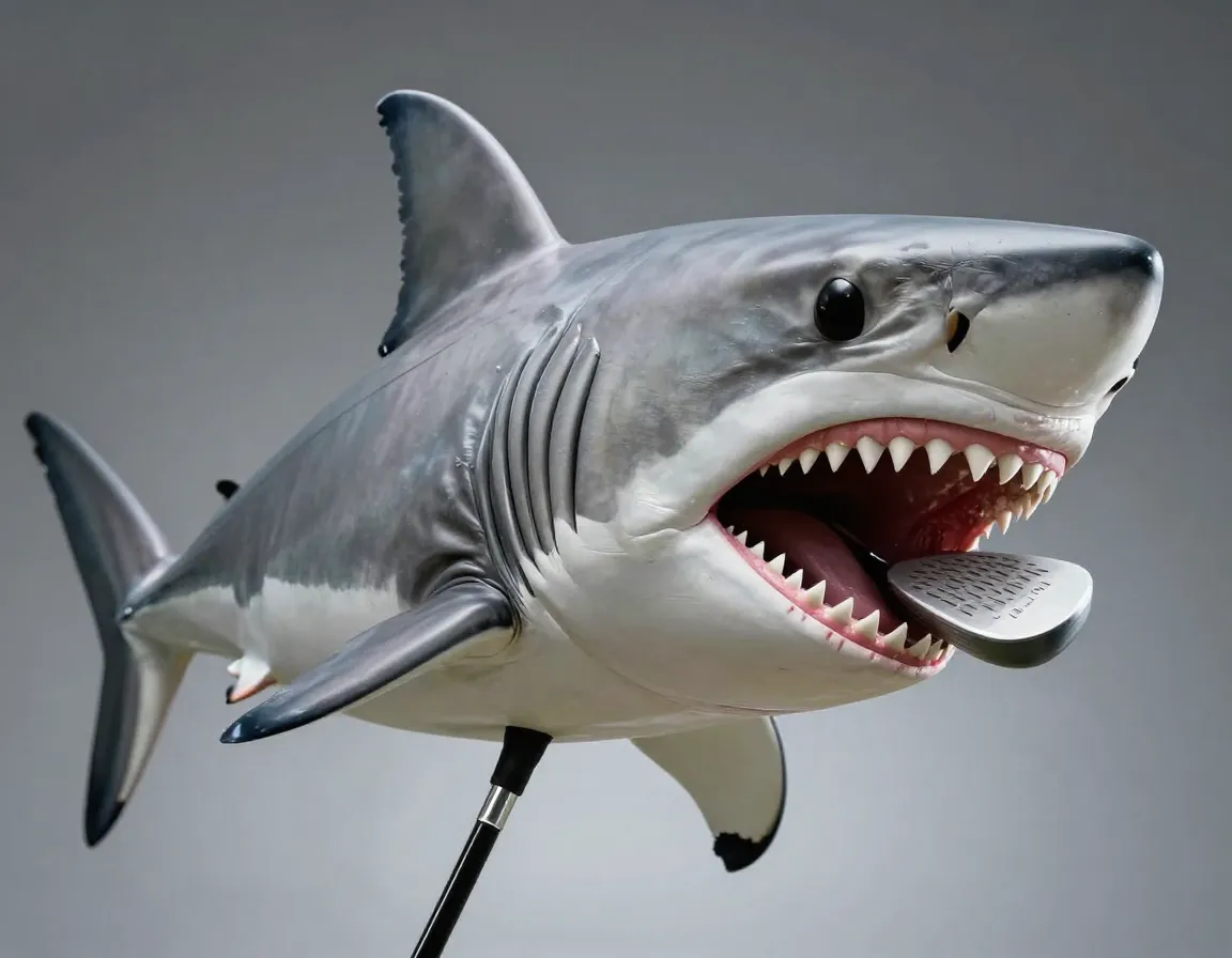 Shark attack golf head cover devouring a driver club