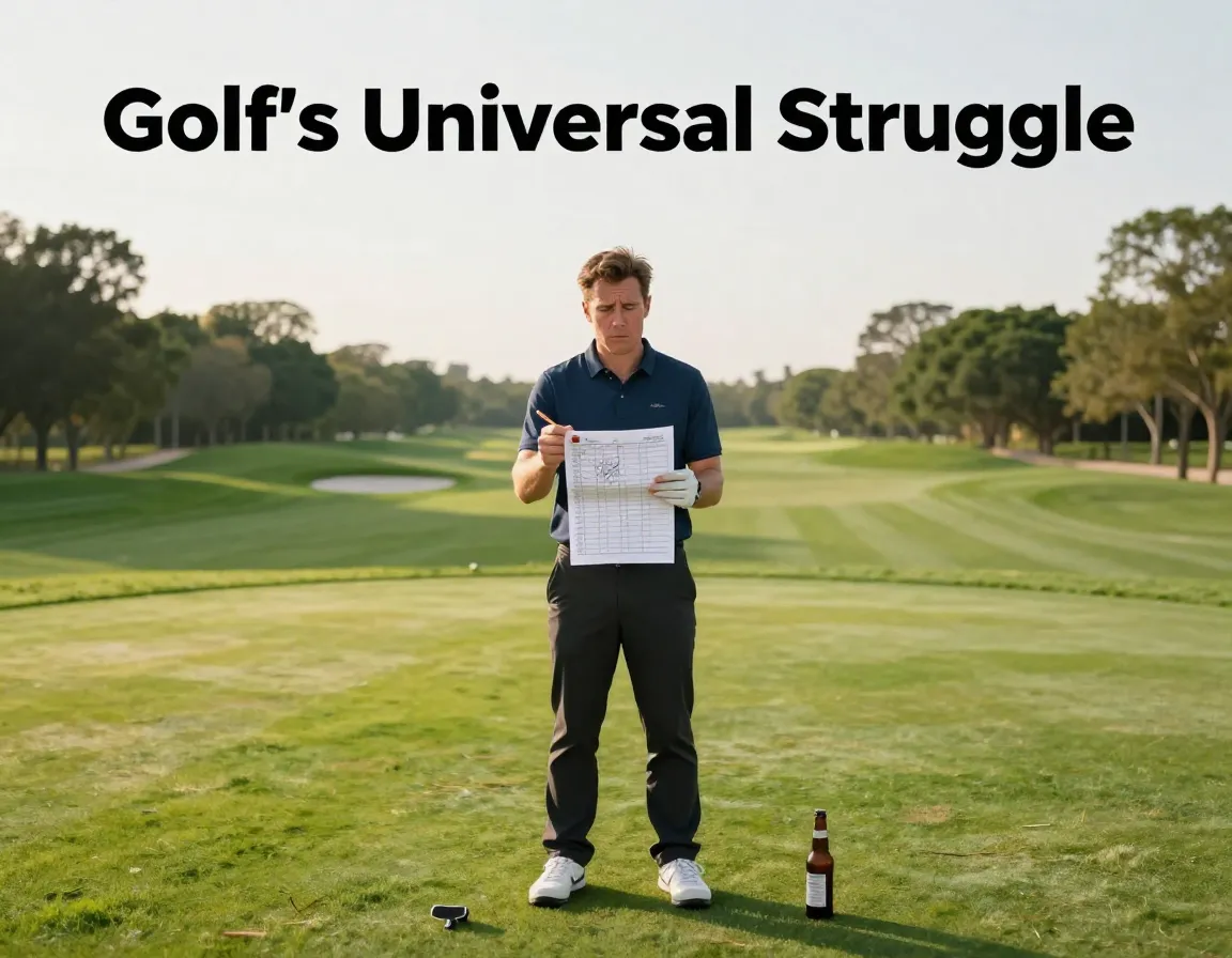 Frustrated golfer stares at erased scorecard after bad round