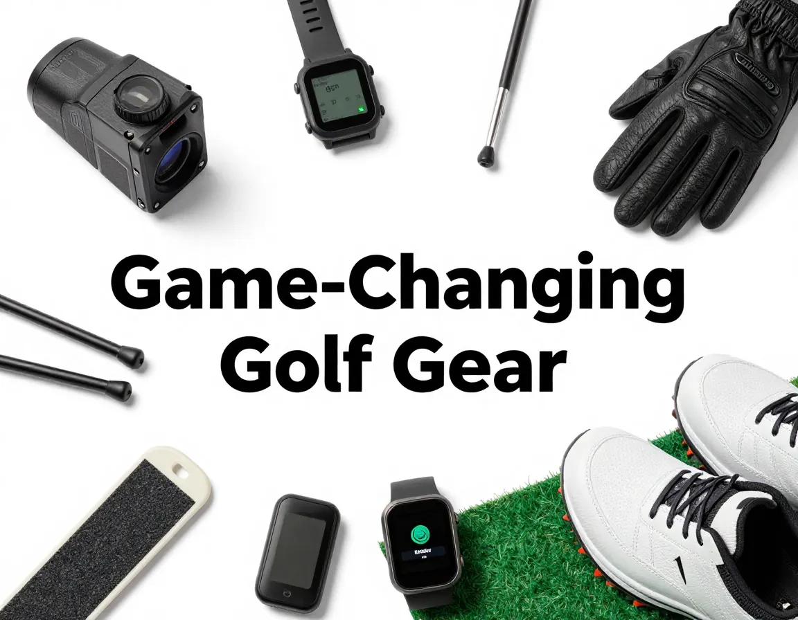 Game changing golf gear accessories flat lay rangefinder watch